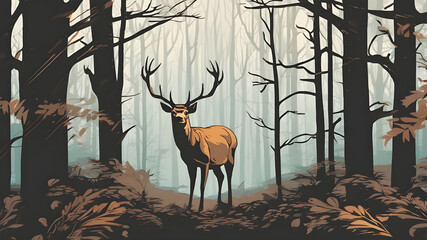 Vector art Deer in a forest. -  Generated by AI