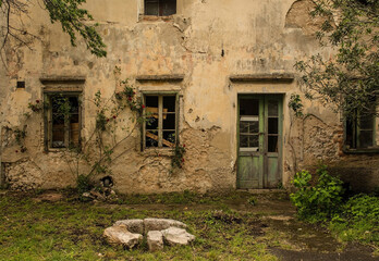 Fototapeta na wymiar An abandoned residential building in the coastal town of Novi Vinodolski in Primorje-Gorski Kotar county, Croatia