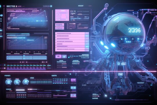 concept of a futuristic user interface in cyberpunk style, ai tools generated image