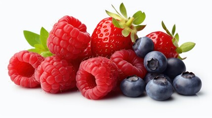 mix of berries fruit on white background 
