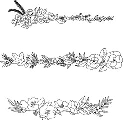 お洒落な線画のお花のラインイラスト