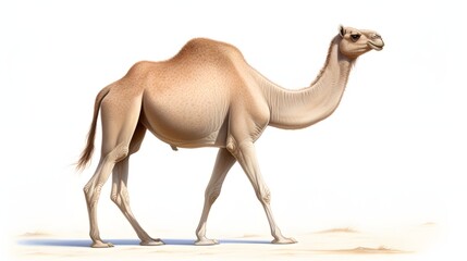 camel walking on a white background close up