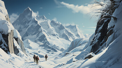 climbers on a snowy mountainside