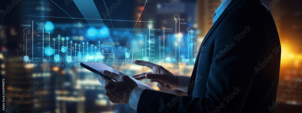 Canvas Prints businessman watching the work of the global network on a large virtual screen, legal ai