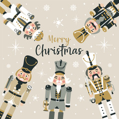 Christmas Nutcrackers Vector Illustration on Light Background. Postcard.