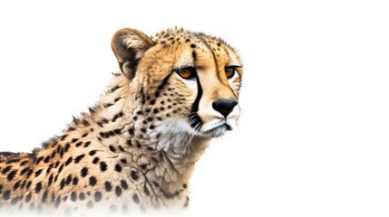 close-up of cheetah's face on a white background