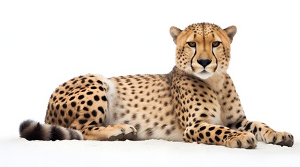 cheetah lying down on white background