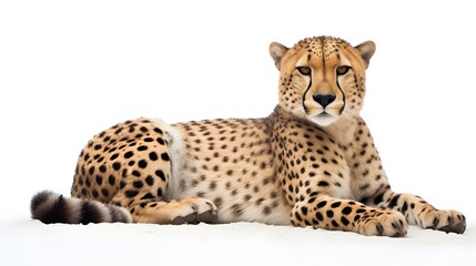 Fototapeta premium cheetah lying down on white background