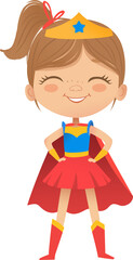 Cartoon vector illustration superheroe cute girl, isolated on white background. Perfect for party, invitations, web, mascot.