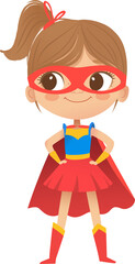 Cartoon vector illustration superheroe cute girl, isolated on white background. Perfect for party, invitations, web, mascot.