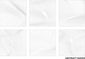 Set of abstract waves line art black and white shade