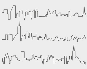 City silhouette. City silhouette thin line. Abstract city silhouette for backgrounds. Flat vector illustration.