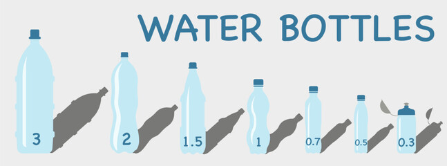 Obraz premium Water bottles with shadow. Vector set of water bottles isolated on white background. Water bottles.