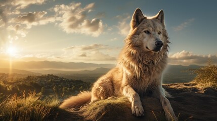 Wolf on the hill, AI generated Image