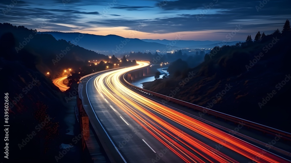 Wall mural a long exposure photo of a highway at night. generative ai