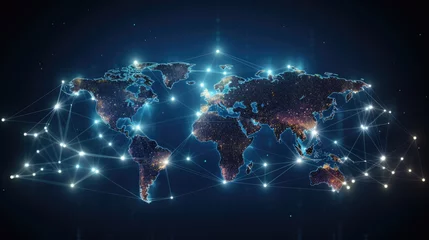 Store enrouleur Carte du monde World map connection technology, AI generated Image