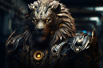 cyberpunk golden lion head