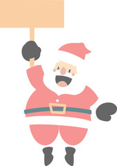 merry christmas and happy new year with cute santa claus and blank sign, flat png transparent element cartoon character design
