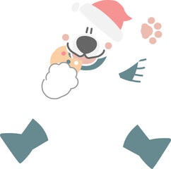 merry christmas and happy new year with cute polar bear eating cookie, flat png transparent element cartoon character design