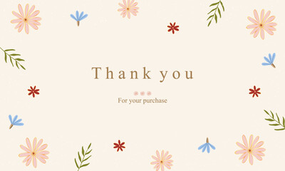 Fototapeta na wymiar thank you card with cute flower and leaf with golden lines. printable for your small business