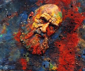 A Colorful Mind: A Painting of an Old Man in Deep Thought