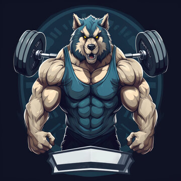 Wolf gym mascot illustration, AI generated Image