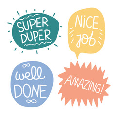 Job and great job stickers logo. Student icon. School reward, encouragement sign, stamp. Educational kids design. Vector illustration.