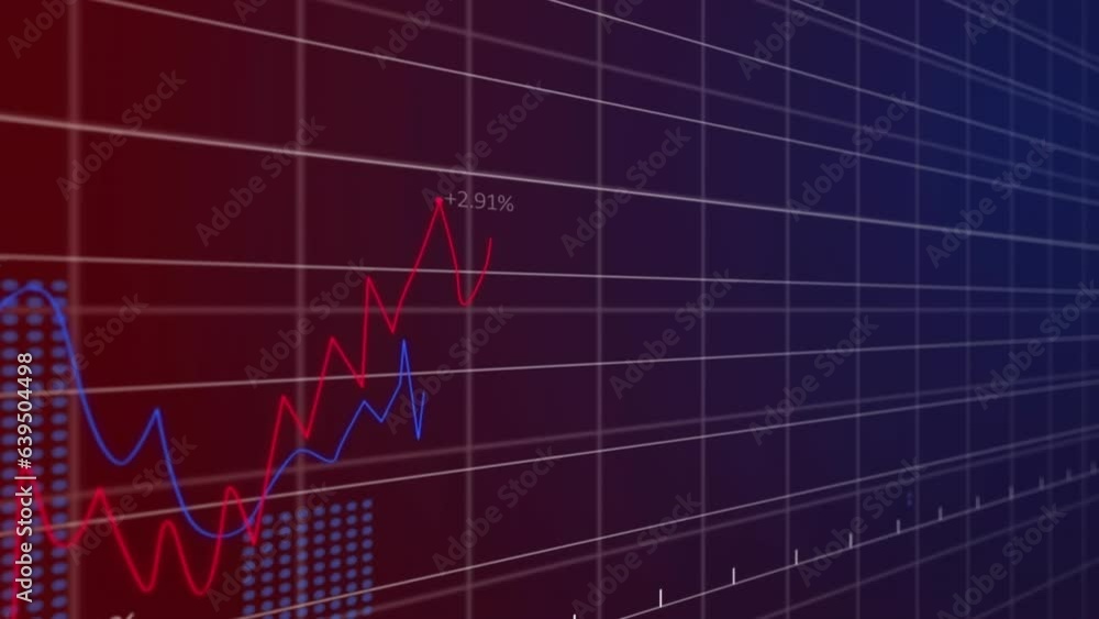 Poster animation of multiple graphs with changing numbers and grid pattern over black background