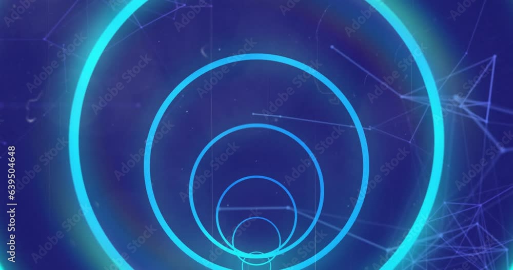 Poster animation of circular tunnel with connected dots over black background