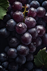 Fototapeta premium Top down view of fresh red grapes with drops of water