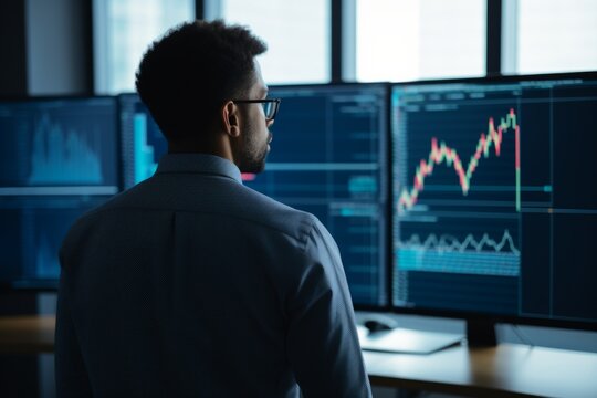 Investor tracking stock price trader shareholder global exchange financial advisor analysing market shares economy business businessman financial graph chart global recession bump dump risk management