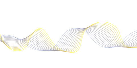Abstract smooth wave on a white background. Dynamic sound wave. Design element. Vector illustration. Wave with lines created using blend tool. Curved wavy line, smooth stripe.