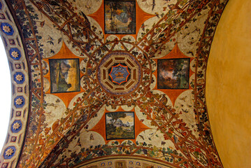 Ceiling frescoes at the Palazzo Chigi-Saracini in Siena. Tuscany, Italy