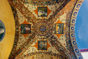 Ceiling frescoes at the Palazzo Chigi-Saracini in Siena. Tuscany, Italy