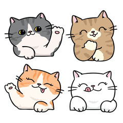Vector Illustration of Cute Cartoon Cat Head Characters on Isolated Background