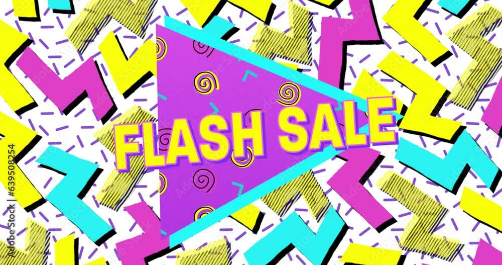 Poster animation of flash sale text, circular pattern in triangles, abstract pattern over white background