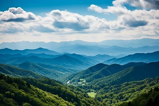 Beautiful view of the Appalachia mountains along the Blue Ridge Parkway. Generative AI