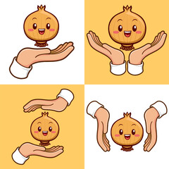 hands with brown onion vegetables element set