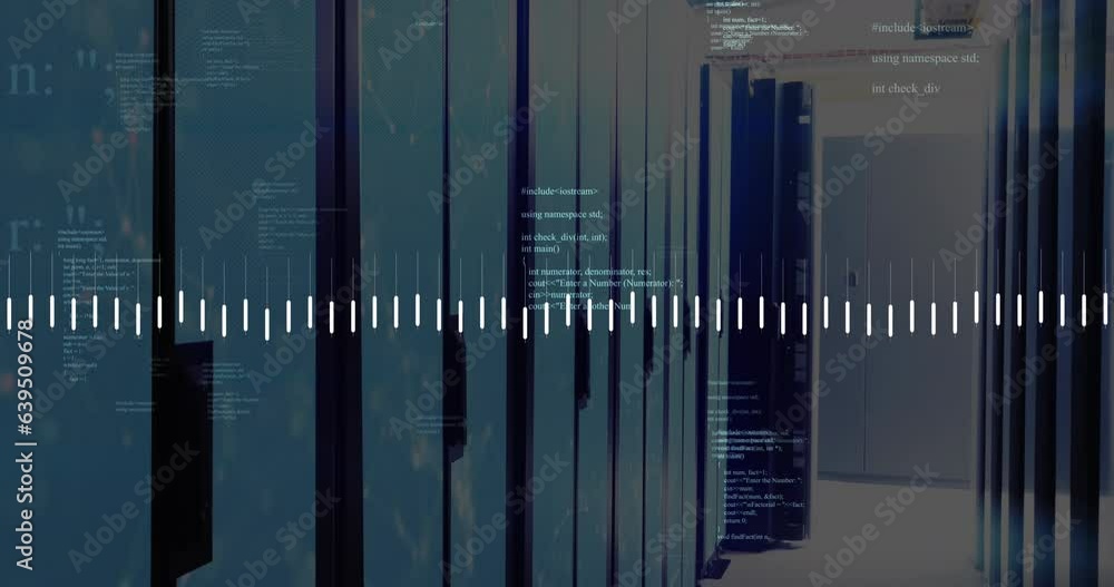 Poster animation of graphs and computer language over data server room