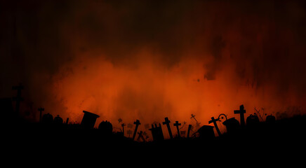 Fototapeta na wymiar halloween cemetery background with dark grunge effect ai generated