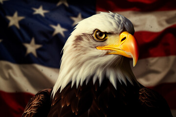 Eagle on the background of the USA flag. Symbol of the United States of America