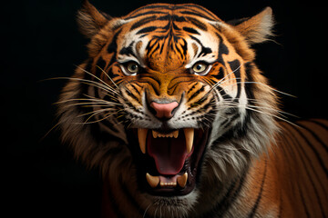 Fototapeta premium Angry tiger face. Angry and dangerous tiger roars