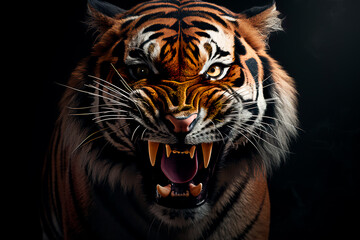 Obraz premium Angry tiger face. Angry and dangerous tiger roars