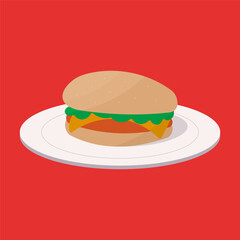 hamburger fast food picnic plate red icon