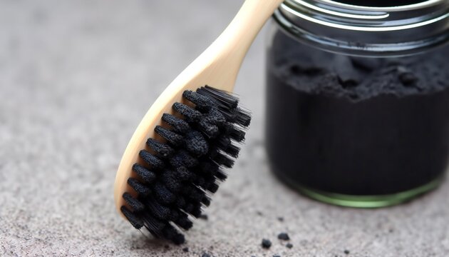 Applying Charcoal on a Toothbrush for Teeth Whitening