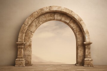 3D rendering of a semicircular arch window isolated on background in a medieval castle wall. Generative AI