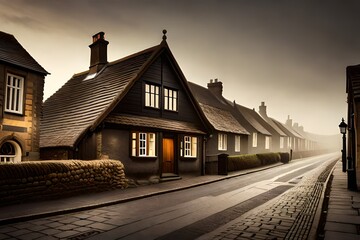 old houses at night