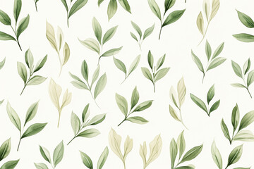 Green plant and leafs pattern. Pencil, hand drawn natural illustration. 