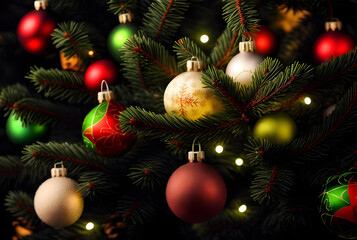 colorful decorated christmas tree background ai generated
