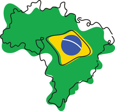 recommend clip art: Brazil country map view with one line art style.portrait style.